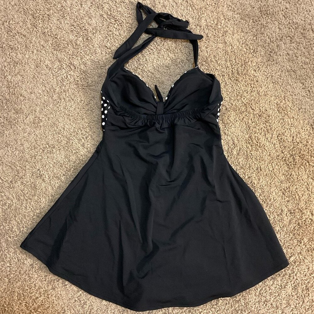 NWT Vintage Style Polka Dot Halter Neck Swim Dress, Black/White, Size XL/12-14 - Picture 4 of 10